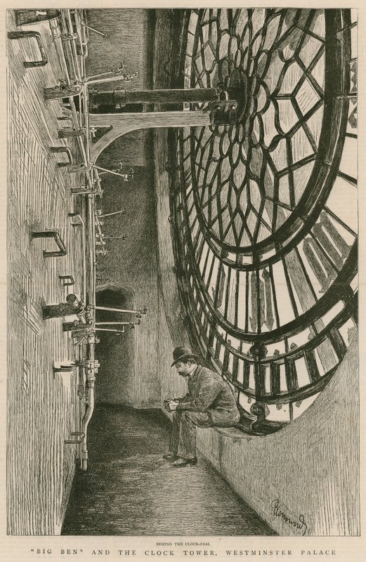 Detrás del reloj, Big Ben y la Torre del Reloj, Palacio de Westminster de Charles Paul Renouard