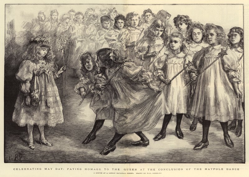 Celebración del Primero de Mayo, homenaje a la Reina al concluir la danza del mayo de Charles Paul Renouard