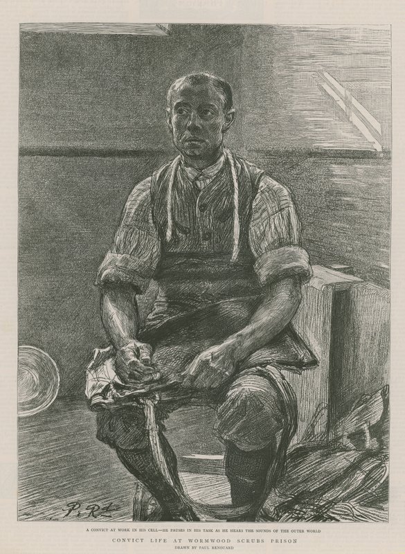 Vida de convictos en la prisión de Wormwood Scrubs (grabado) de Charles Paul Renouard