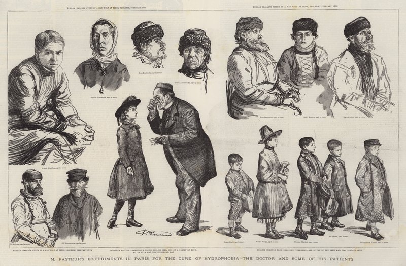 Experimentos de M. Pasteur en París para la cura de la hidrofobia, el doctor y algunos de sus pacientes de Charles Paul Renouard
