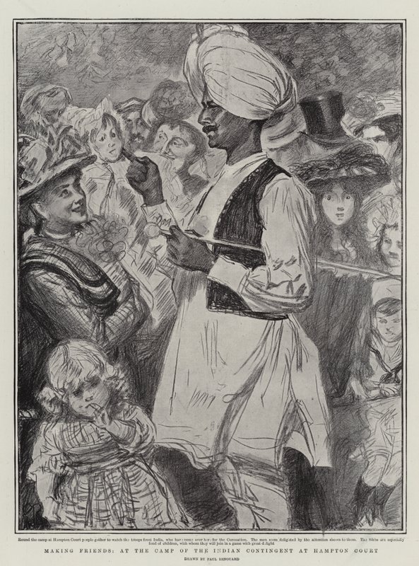 Haciendo amigos, en el campamento del contingente indio en Hampton Court de Charles Paul Renouard