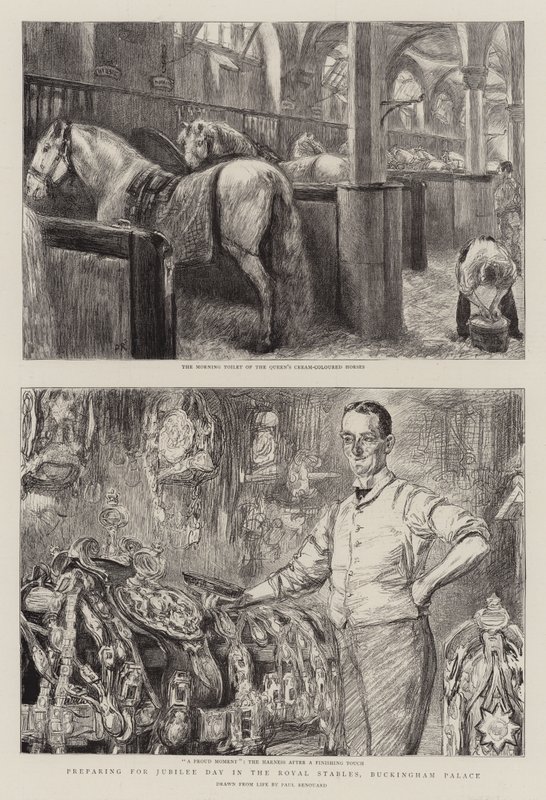 Preparativos para el Día del Jubileo en las caballerizas reales, Palacio de Buckingham de Charles Paul Renouard