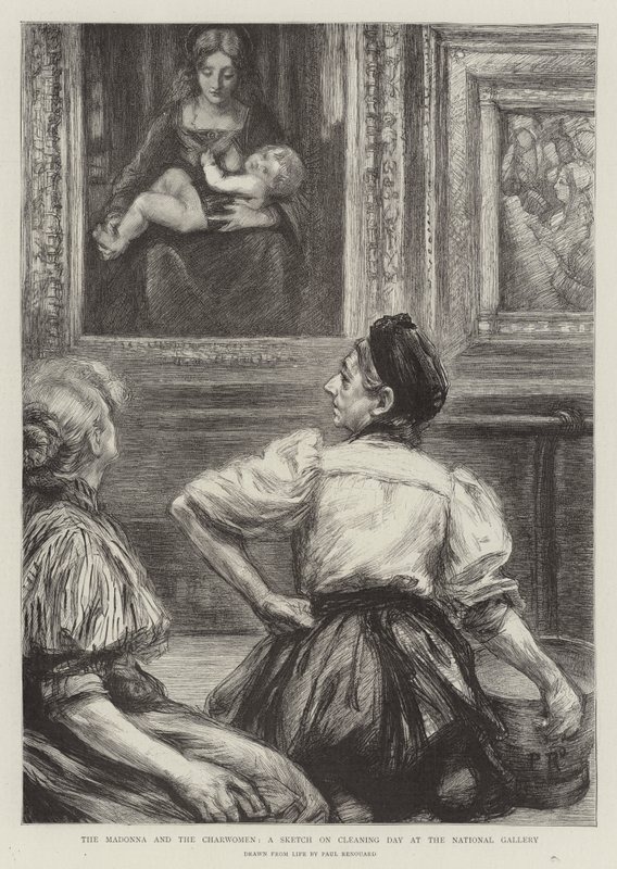 La Madonna y las mujeres de la limpieza, un boceto en el día de limpieza en la Galería Nacional de Charles Paul Renouard