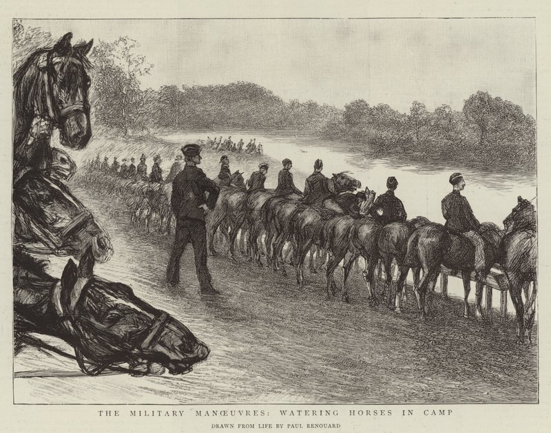 Las Maniobras Militares, abrevando Caballos en el Campamento de Charles Paul Renouard