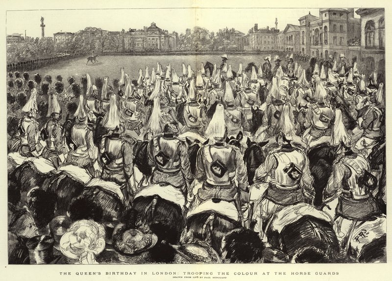 El cumpleaños de la Reina en Londres, desfile de la bandera en Horse Guards de Charles Paul Renouard