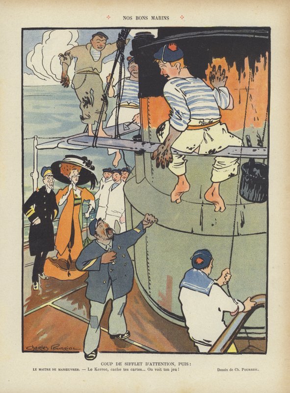 Nuestros buenos marineros. Ilustración para Le Rire (litografía en color) de Charles Pourriol