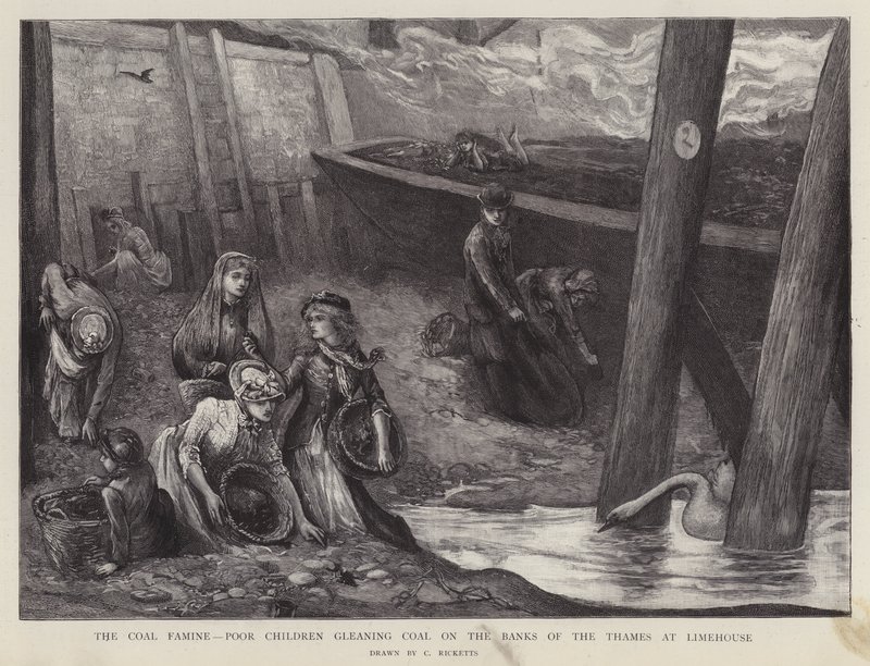 Niños pobres recogiendo trozos de carbón de las orillas del Támesis en Limehouse, Londres de Charles Ricketts