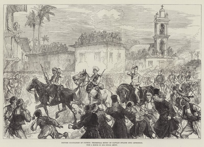 Ocupación británica de Chipre, entrada triunfal del Capitán Swaine en Levconico de Sir John Charles Robinson