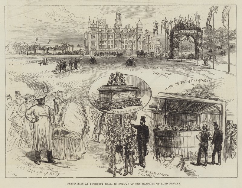 Festividades en Thoresby Hall, en honor de la mayoría de Lord Newark de Sir John Charles Robinson
