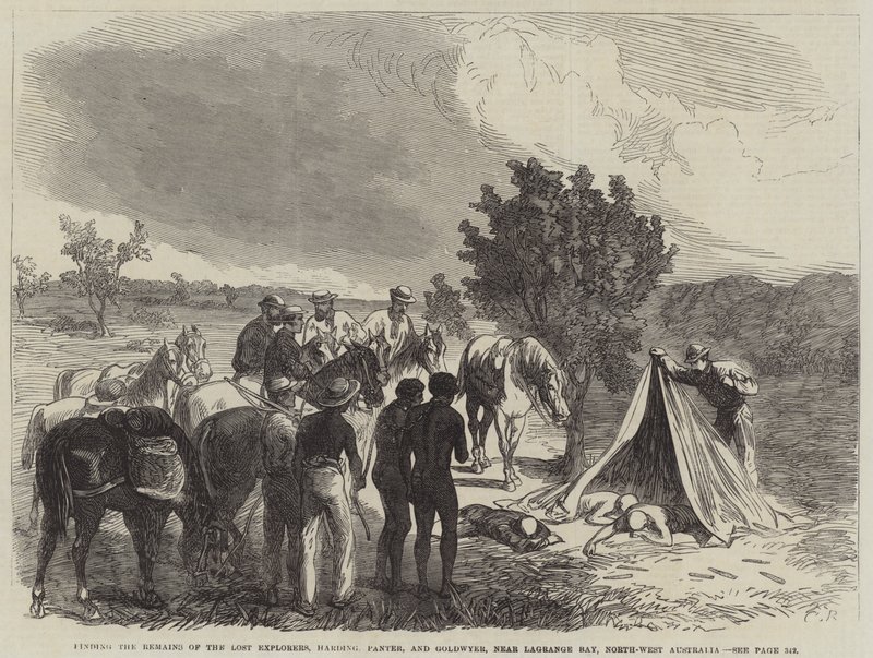 Encontrando los restos de los exploradores perdidos, Harding, Panter y Goldwyer, cerca de la Bahía Lagrange, noroeste de Australia de Sir John Charles Robinson