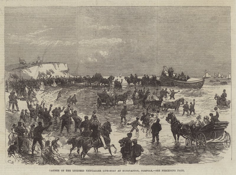 Lanzamiento del bote salvavidas de los taberneros con licencia en Hunstanton, Norfolk de Sir John Charles Robinson