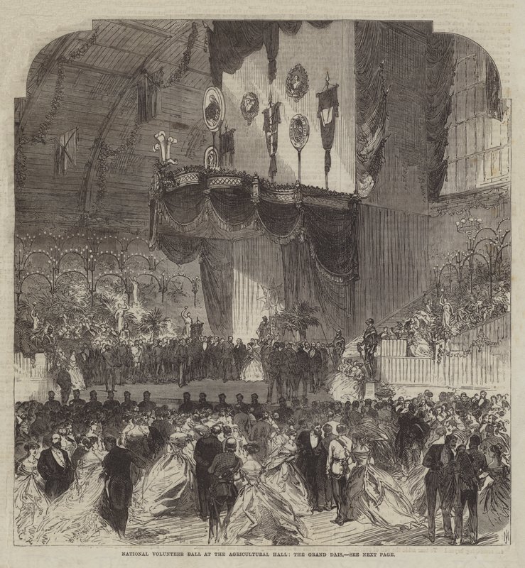 Baile Nacional de Voluntarios en el Agricultural Hall, el Gran Estrado de Sir John Charles Robinson
