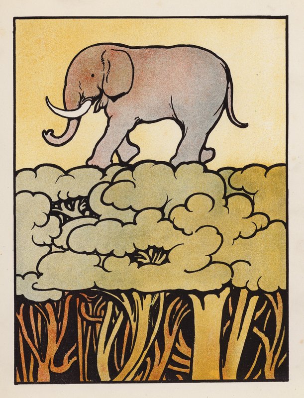 Tonterías: Elefante cruzando el bosque (litografía en color) de Charles Robinson