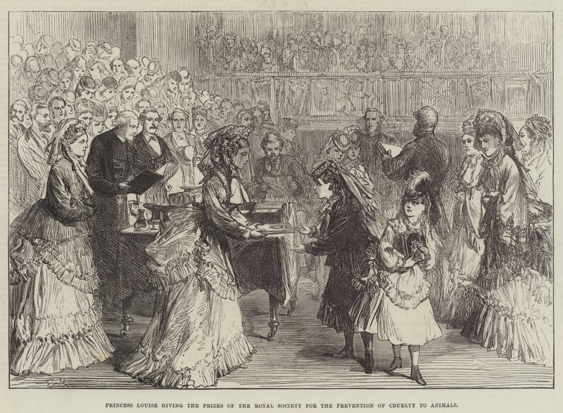 La princesa Louise entregando los premios de la Real Sociedad para la Prevención de la Crueldad hacia los Animales de Sir John Charles Robinson