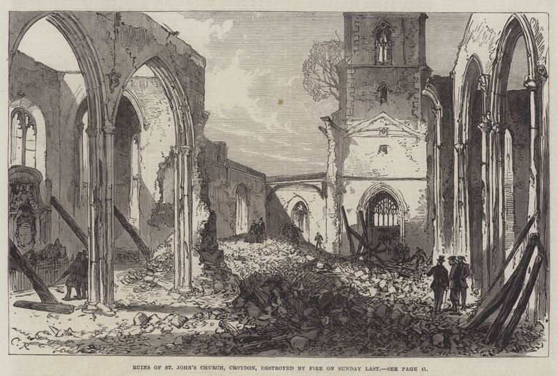 Ruinas de la Iglesia de San Juan, Croydon, destruida por el fuego el domingo pasado de Sir John Charles Robinson