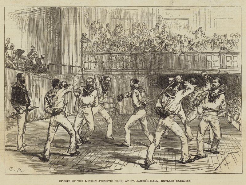Deportes del Club Atlético de Londres, en el Salón de St James, ejercicio de sable de Sir John Charles Robinson