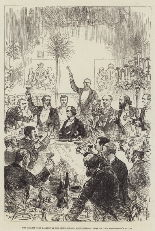 El banquete del Carlton Club en la escuela de equitación, Knightsbridge, brindando por la salud de Lord Beaconsfield de Sir John Charles Robinson