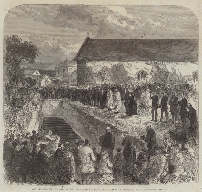El desastre en el ferrocarril de Chester y Holyhead, el funeral en el cementerio de Abergele de Sir John Charles Robinson