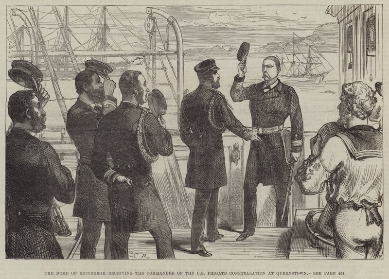 El Duque de Edimburgo recibiendo al Comandante de la Fragata estadounidense Constellation en Queenstown de Sir John Charles Robinson