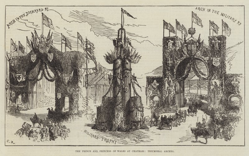 El Príncipe y la Princesa de Gales en Chatham, arcos triunfales de Sir John Charles Robinson