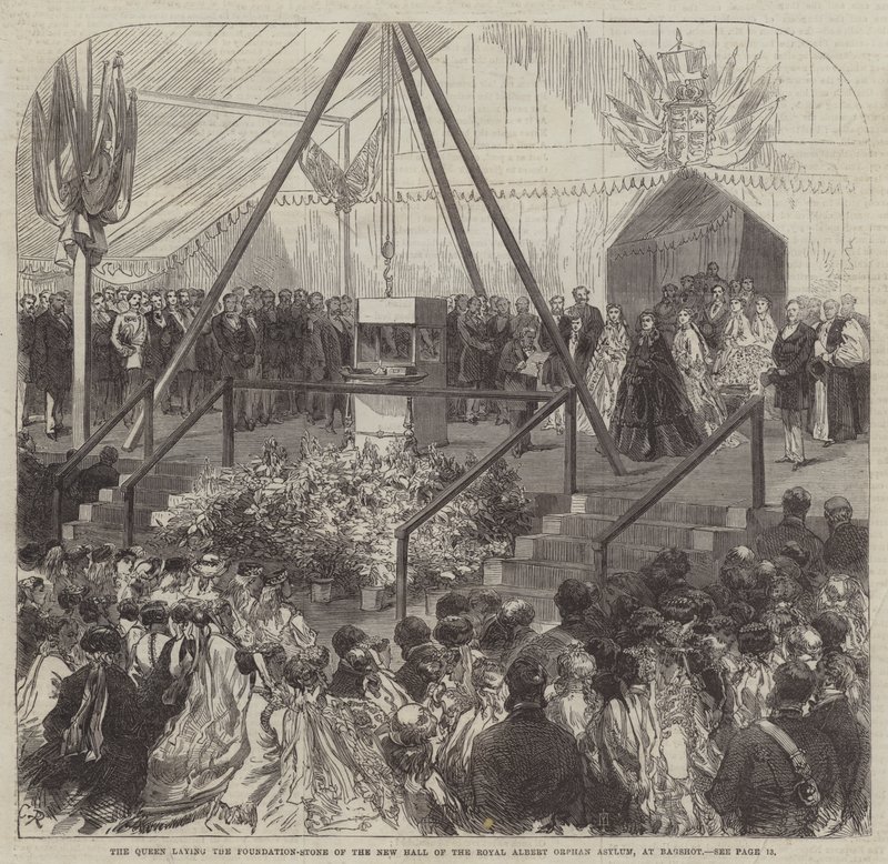 La Reina colocando la Piedra Fundamental del Nuevo Salón del Real Asilo de Huérfanos Albert, en Bagshot de Sir John Charles Robinson