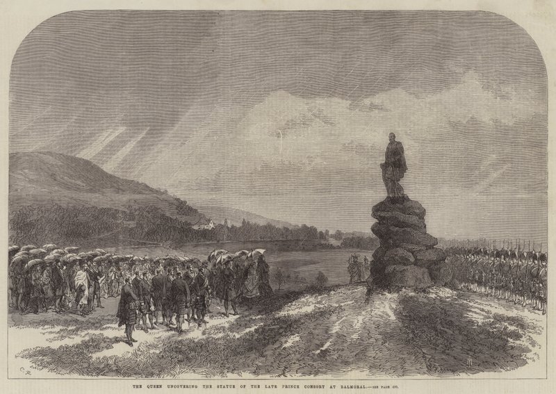La Reina descubriendo la estatua del difunto Príncipe Consorte en Balmoral de Sir John Charles Robinson