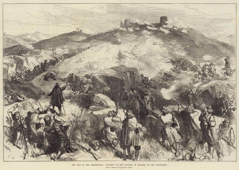 La guerra en Herzegovina, asalto a la fortaleza de Palanka por los insurgentes de Sir John Charles Robinson