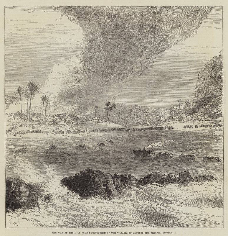 La Guerra en la Costa de Oro, Destrucción de los Pueblos de Ampenee y Akimfoo, 14 de octubre de Sir John Charles Robinson