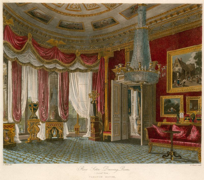 Sala de dibujo de satén rosa, Carlton House, Londres de Charles Wild