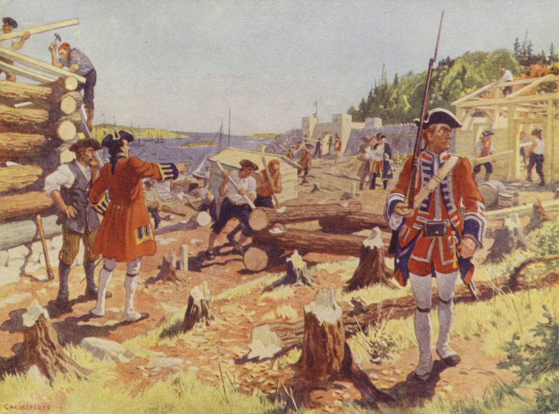 La fundación de Halifax (litografía en color) de Charles William (after) Jefferys