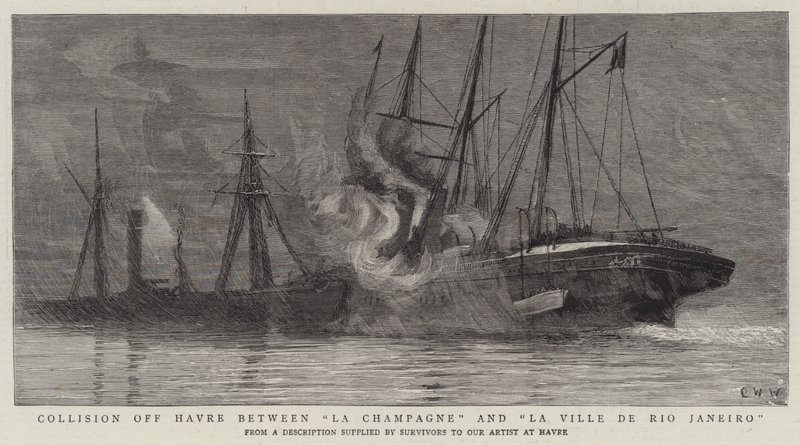 Colisión frente a Havre entre La Champagne y La Ville de Rio Janeiro de Charles William Wyllie