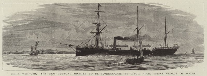 HMS Thrush, el nuevo cañonero que será comisionado por el Teniente HRH Príncipe George de Gales de Charles William Wyllie