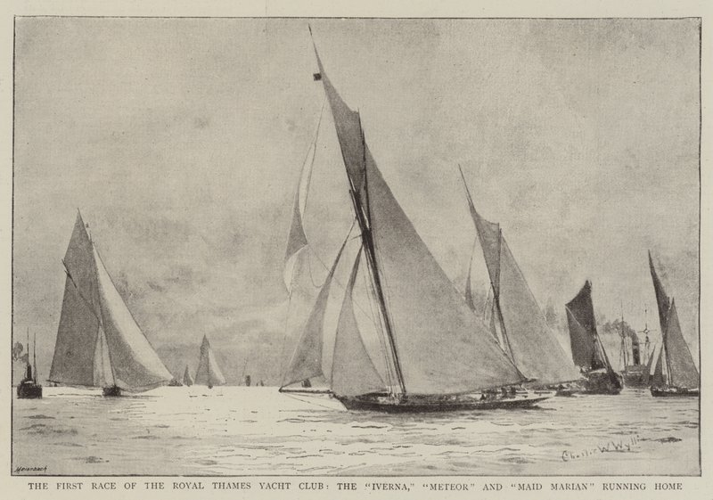 La Primera Carrera del Royal Thames Yacht Club, el Iverna, Meteor y Maid Marian Corriendo a Casa de Charles William Wyllie