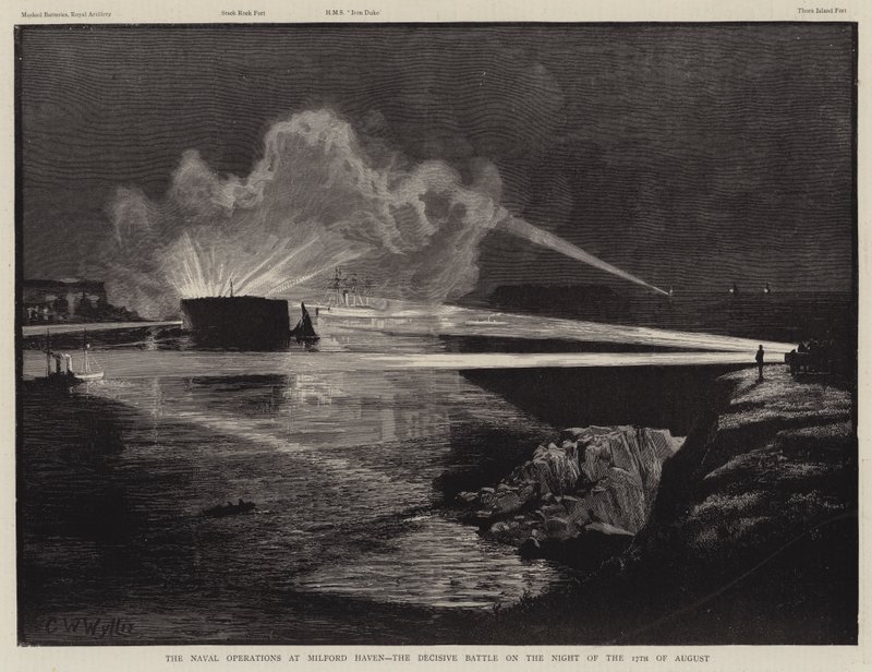 Las operaciones navales en Milford Haven, la batalla decisiva en la noche del 17 de agosto de Charles William Wyllie