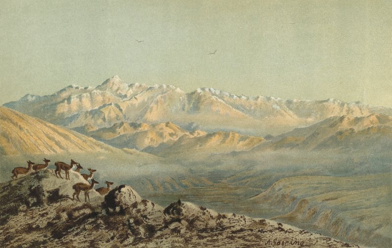La cordillera del Aconcagua en la frontera de Argentina y Chile en los Andes de Christian Anton Goering