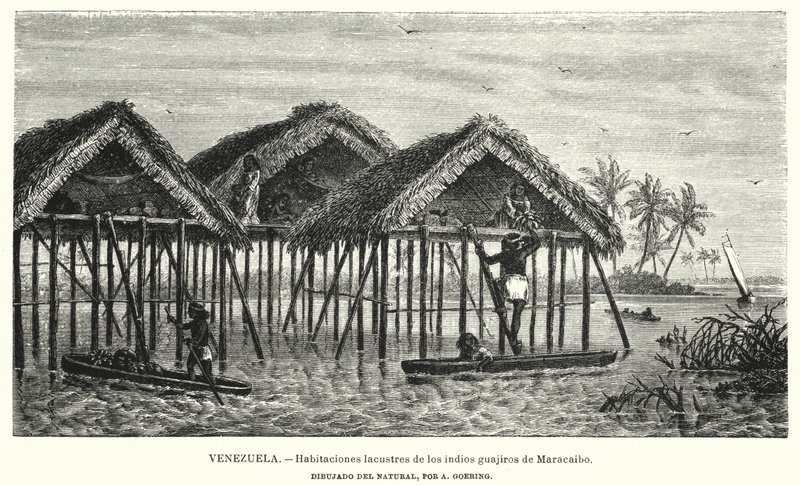 Viviendas lacustres de los indios Wayuu (Guajiro), Maracaibo, Venezuela de Christian Anton Goering
