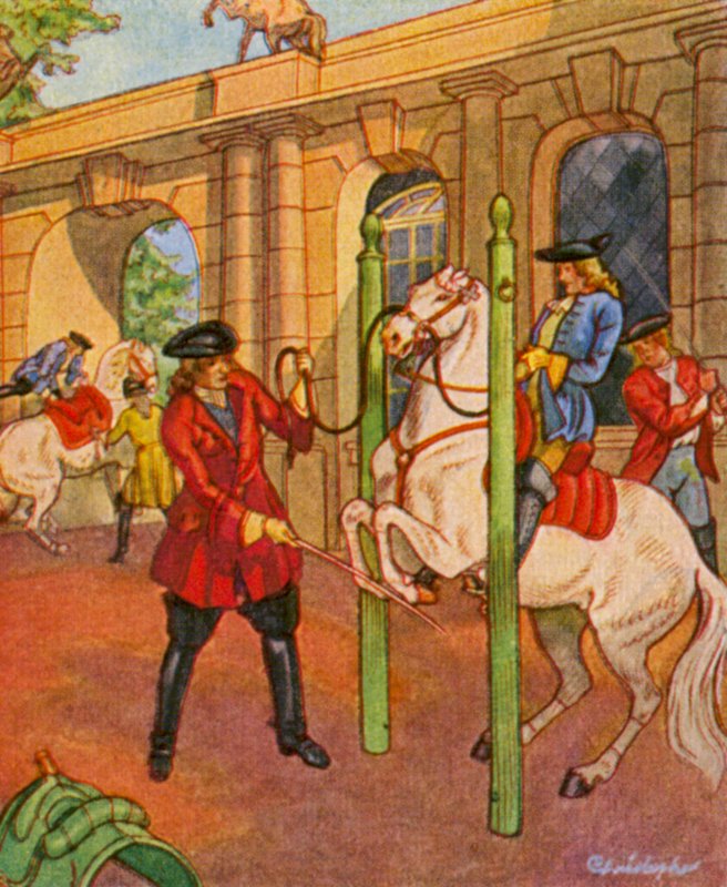 Reitschule / Escuela de equitación (litografía en color) de Christophe (1856 1945)