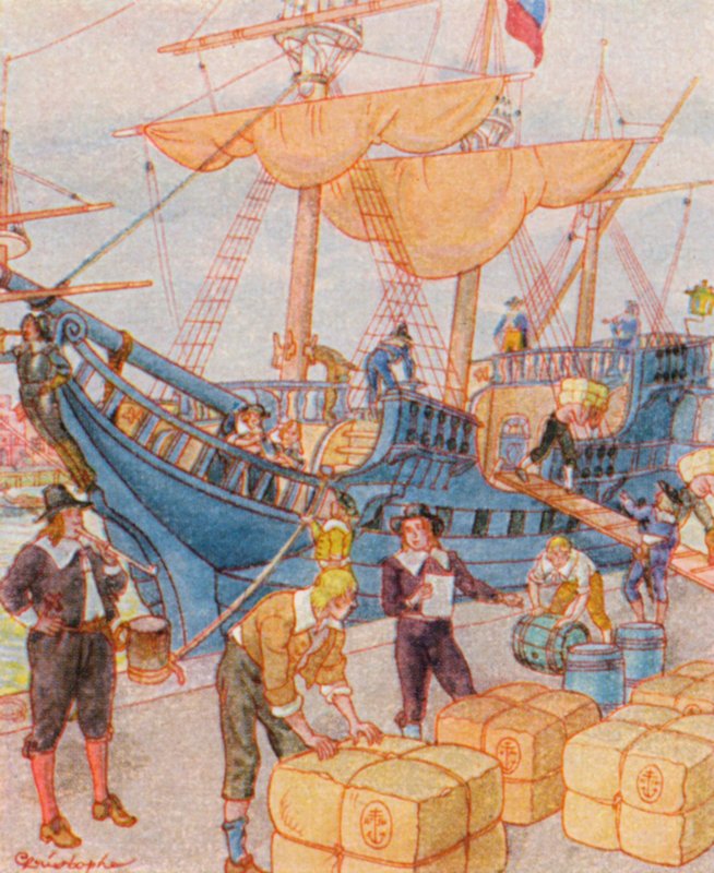 Hafen Mit Tabakballen / Puerto con fardos de tabaco (litografía en color) de Christophe (1856 1945)
