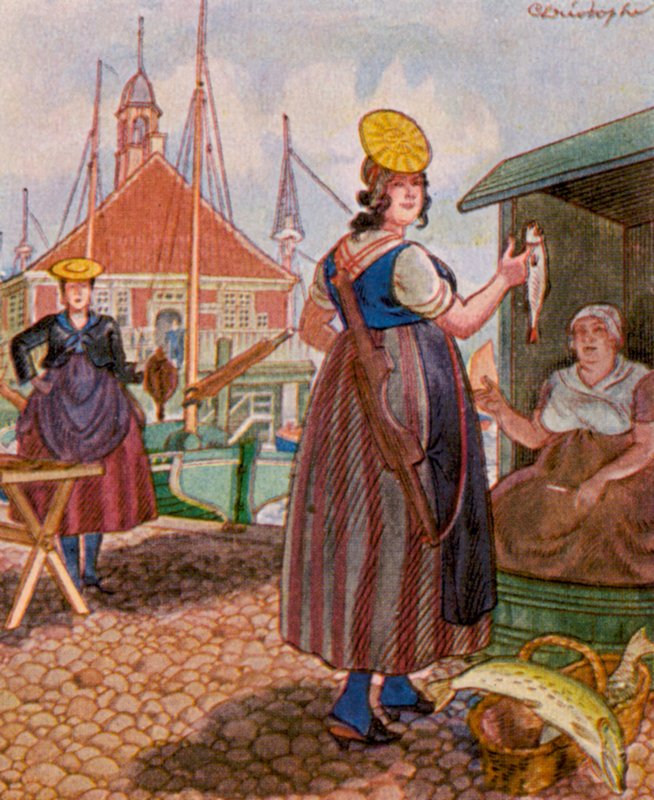 Hamburger Fischmarkt / Mercado de pescado de Hamburgo (litografía en color) de Christophe (1856 1945)