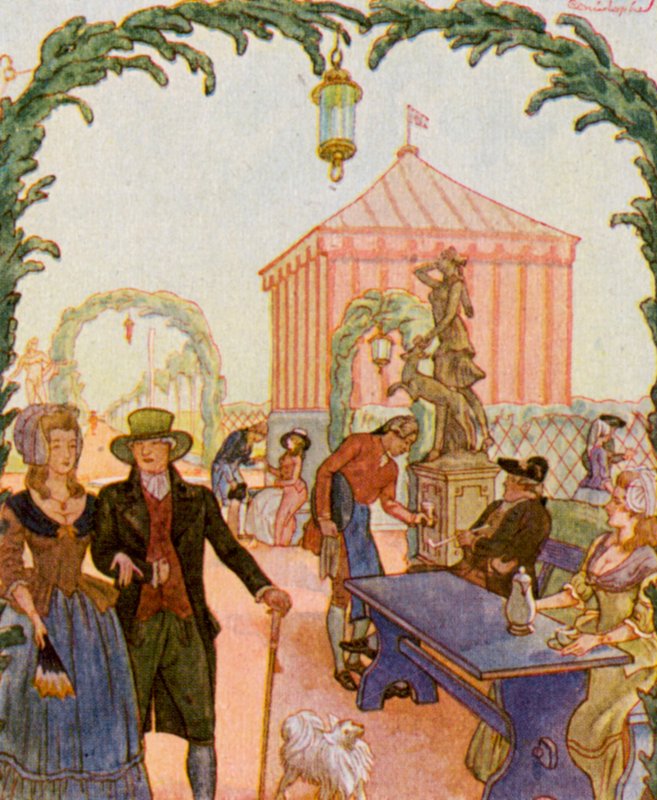 Schmausengarten Vor Nurnberg / Jardín de las fiestas frente a Núremberg (litografía en color) de Christophe (1856 1945)