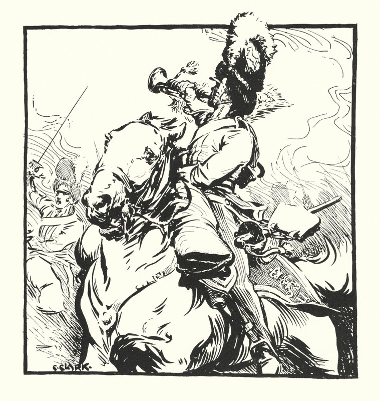 Corneta de los Scots Greys, dibujo para un anuncio de los cigarrillos Greys de Major Drapkin & Co de Christopher (after) Clark