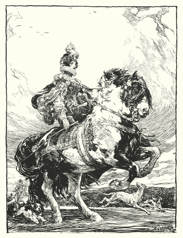 Mujer con traje Tudor cazando a caballo de Christopher (after) Clark