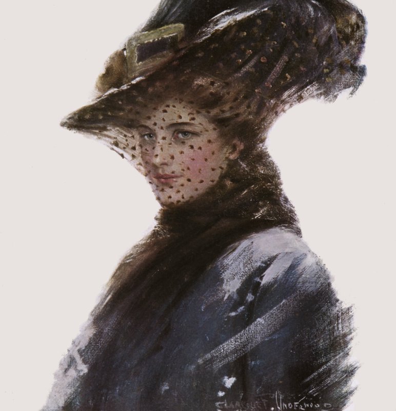 Retrato de una mujer con sombrero y velo de Clarence F. Underwood