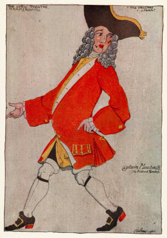 La ópera del mendigo, Capitán Macheath (litografía a color) de Claud Lovat Fraser