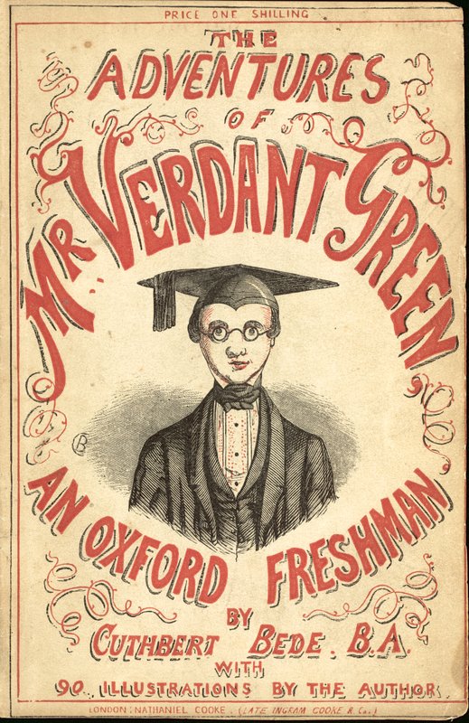 Ilustración de portada para Las aventuras del Sr. Verdant Green, un novato de Oxford de Cuthbert Bede