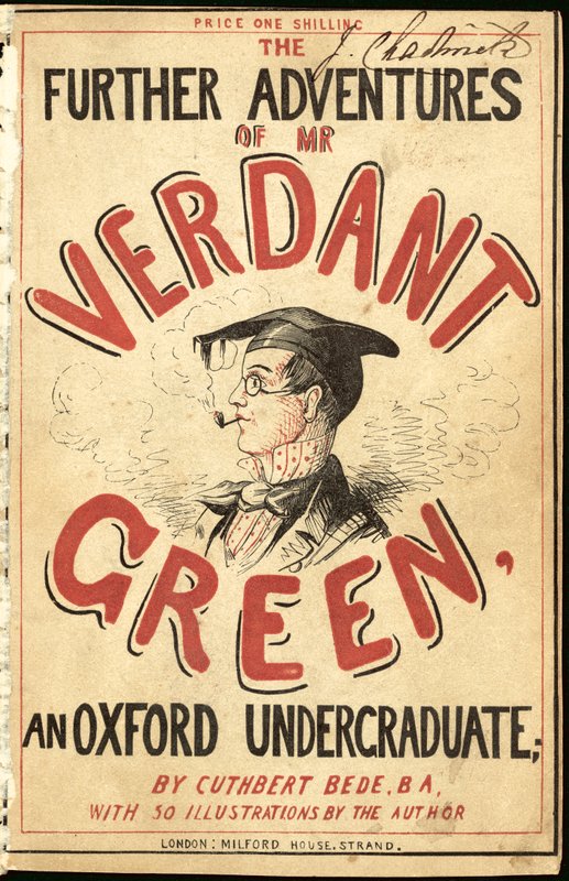 Ilustración de portada para Las aventuras adicionales del Sr. Verdant Green, un estudiante de Oxford de Cuthbert Bede