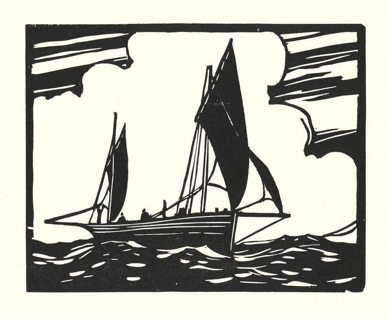 Barcos de pesca y barcazas: Brighton Clinker-Built Lugger (xilografía) de Cyril A. Wilkinson
