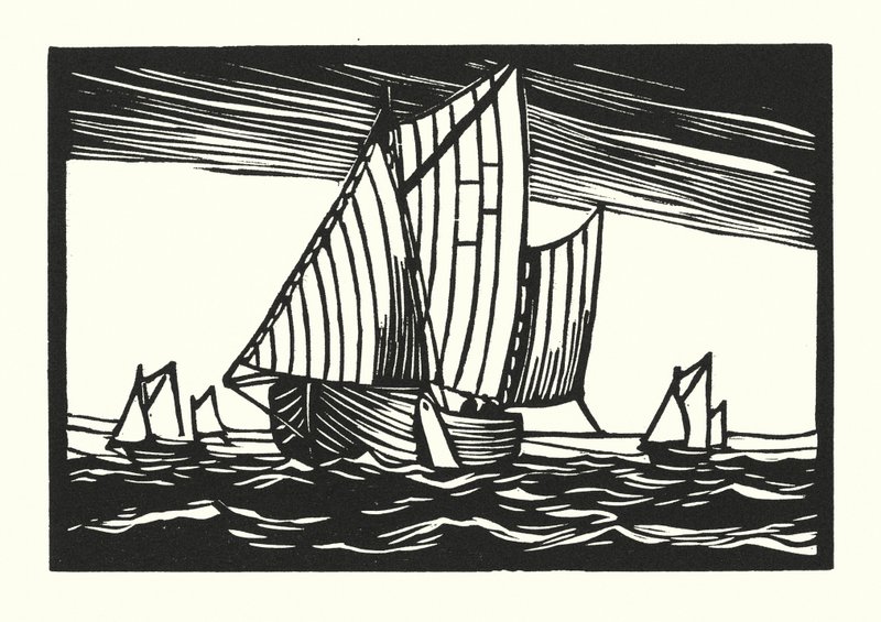 Barcos de pesca y barcazas: Brighton Hoggies (xilografía) de Cyril A. Wilkinson