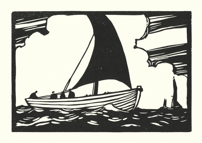 Barcos de pesca y barcazas: Deal Galley Punt (xilografía) de Cyril A. Wilkinson
