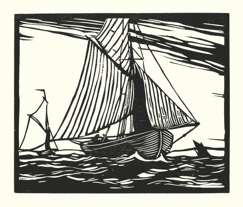 Barcos y barcazas de pesca: Smack de pesca, principios del siglo XIX (xilografía) de Cyril A. Wilkinson